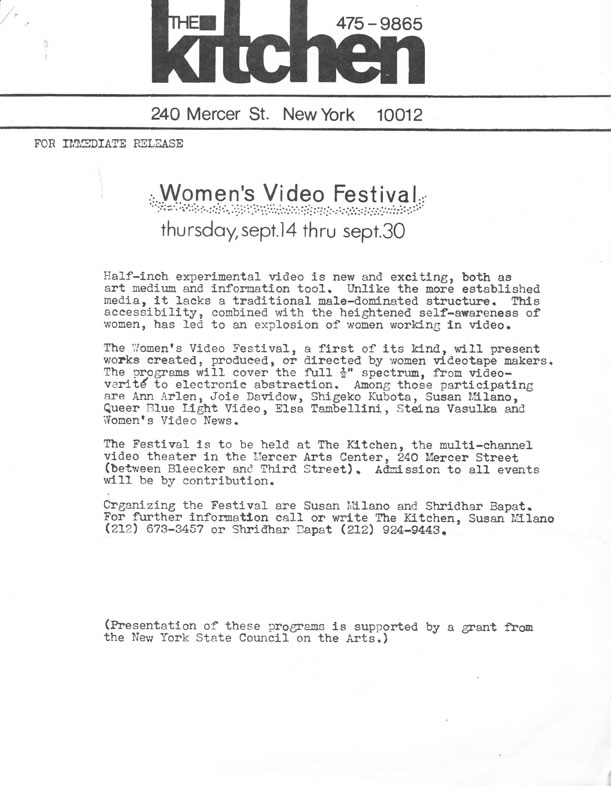 Women's Video Festival: Press Release